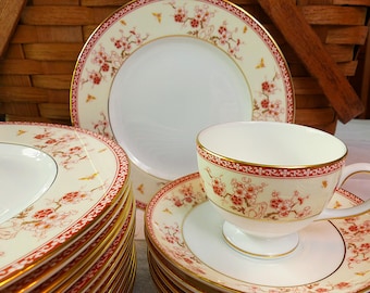12 Place Settings of "Malabar" by Wedgwood ~ Red, Cream and White Dinnerware Service FREE US Shipping