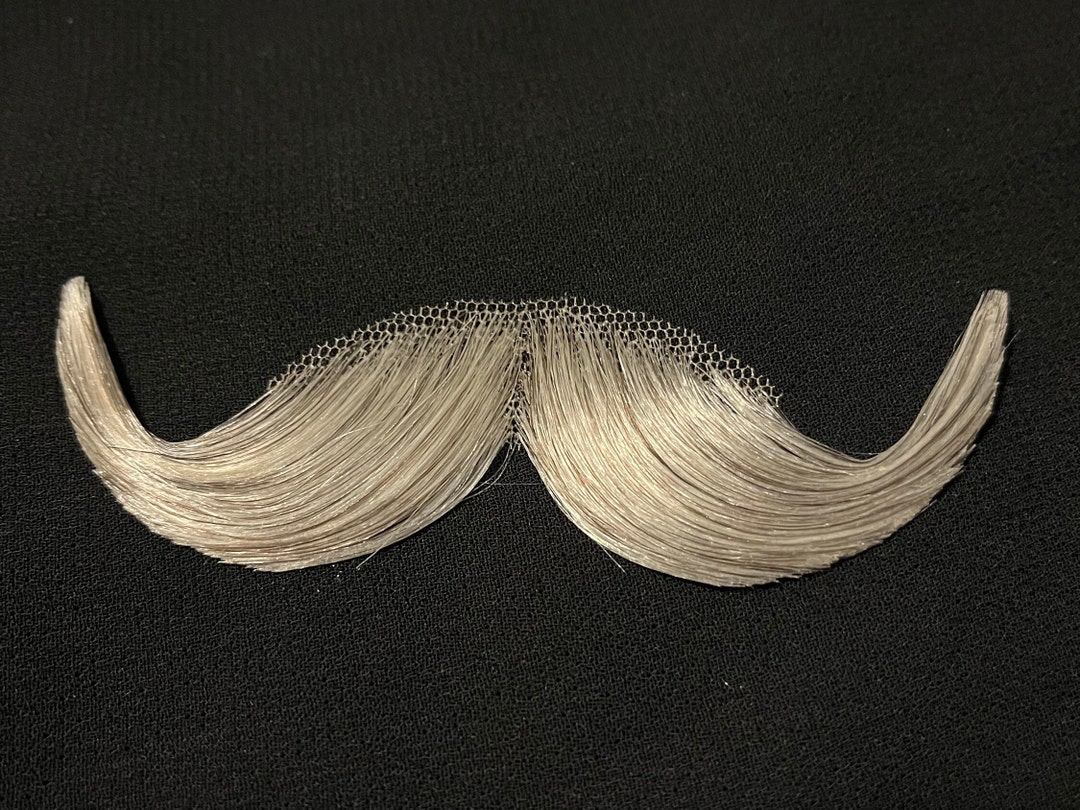 Theatrical Handlebar Moustache: Light Gray Human Hair Costume Facial ...