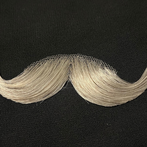 Theatrical Handlebar Moustache -100% Human Hair Moustache-Halloween Costume Facial Hair. Theater ,TV ,Drama -Light Gray