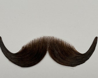 Theatrical Handlebar Moustache: 100% Human Hair, Medium Brown