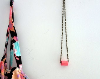 Brass necklace | pink bead, handmade, wood, recycle
