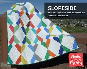 Slopeside PDF quilt pattern with size options, layer cake friendly