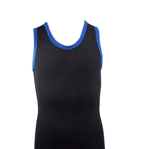 Boys Singlet Black With Choice Colored Trim, Gymnastics Practice Leo, Dance Wear Unitard, Workout Biketard, Acrobat Leotard, Trampoline