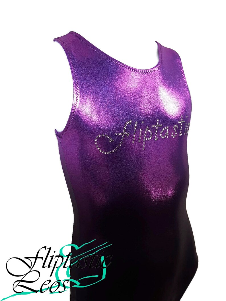 Teen Leotard Girls Gymnastics Leotard Purple to Black Ombre Mystique with Fliptastic Bling