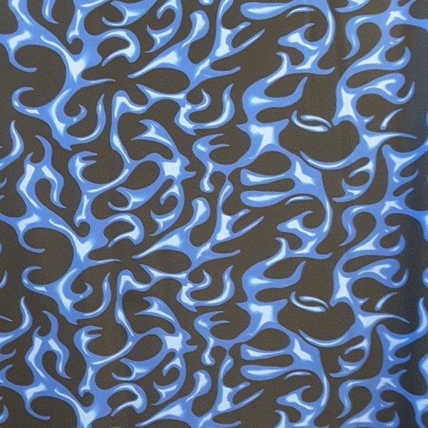 Black with Blue Flames Print 4 Way Stretch Spandex Fabric By The Yard, Leotard  Fabric, Dance Wear Material, Active Wear Fabric