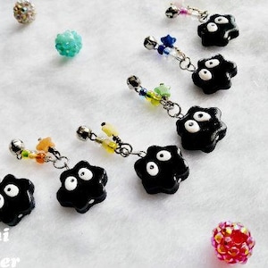Dust Sprite Polymer Clay Phone Charm - Handcrafted Accessory - Susuwatari Charm - Soot Sprite Charm - Anime Dust Plug Accessory