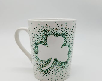 Irish Shamrock hand painted coffee mug, Irish birthday gift, St. Patrick's Day Gift, gift for Irish, office gift exchange, coffee cup