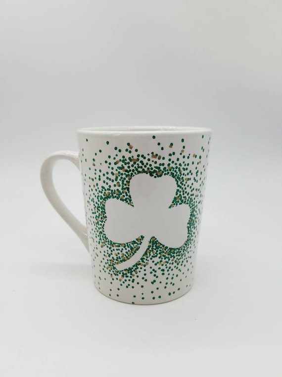 Irish Shamrock hand painted coffee mug, Irish birthday gift, St. Patrick's Day Gift, gift for Irish, office gift exchange, coffee cup