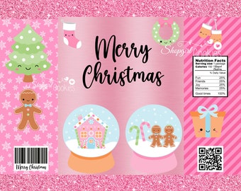 Pink Christmas  Chip Bag, Treat bags, Candy Bags, Chip Bags, Party Chip Bag, Cookie packaging , Cookier, Baker, Christmas , packaging, gifts