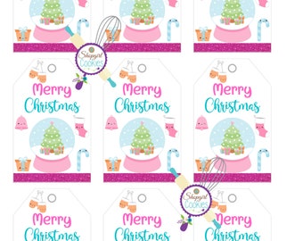 Pink Snow Globe Tag, Merry Christmas Tags, Christmas Tags, Christmas Cookies, Cookie Kits, Christmas, Tags, Cookie Tags