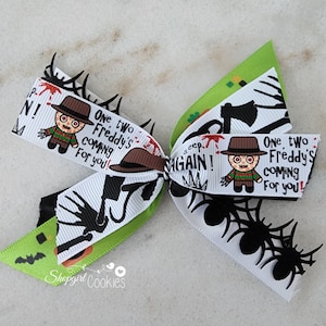 Halloween Bows, Freddie Kruger, Halloween, Craft, Ribbon, Bows, Cookies, Cookie Maker, Cookie Packaging, gift packaging