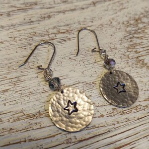 Hammered Star Earrings_Dangle Earrings_Gift For Her_Metal Stamped