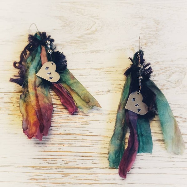 Tie Dye Sari Silk Ribbon Earrings _ Not Fade Away _ Grateful Dead _