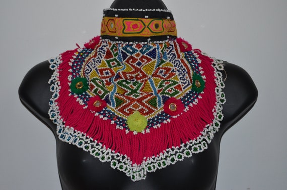 Vintage Hand Beaded Afghan Choker Statement Neckla