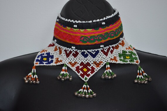 Vintage Hand Beaded Afghan Choker Statement Neckla