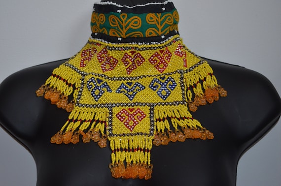 Vintage Hand Beaded Afghan Choker Statement Neckla