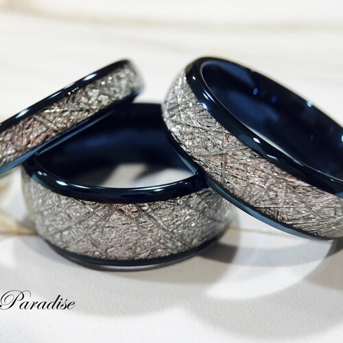 6mm Mens & Womens Tungsten Carbide Ring Meteorite Inlay Wedding Band Size 4-13 