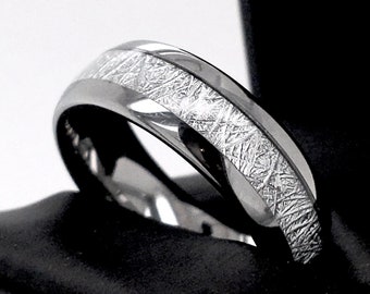Promise Ring, Mens  Meteorite Ring, Men's Tungsten Ring, Women Tungsten Ring, Meteorite Inlay Ring, Wedding Bands, Tungsten Carbide Rings