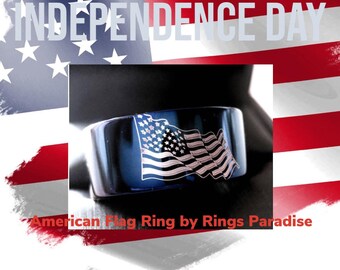 Mens Tungsten Ring American Flag Pattern Engraved Tungsten Etsy