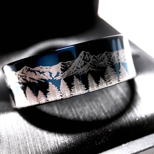 Wedding Bands Blue Tungsten Wedding Bands Fir Trees in Etsy