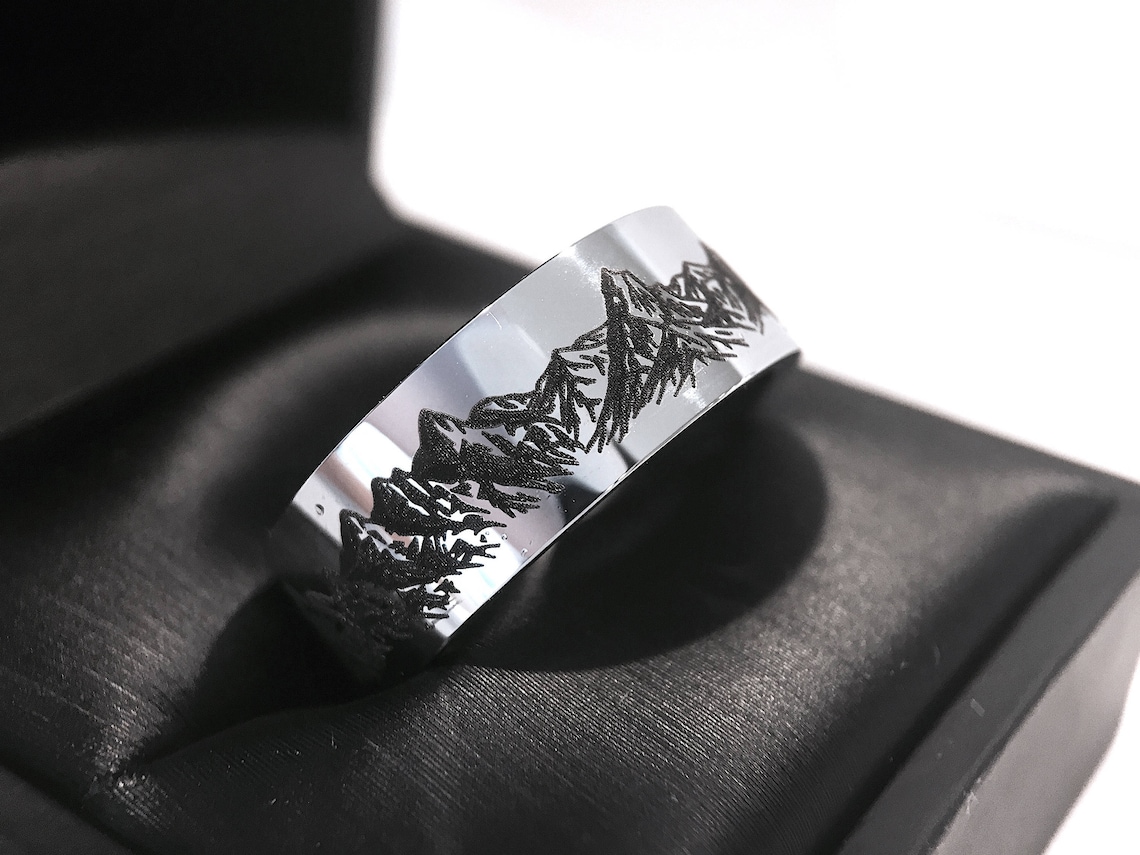 Mens Tungsten Wedding Bands Mountains Ring Wedding Bands Etsy