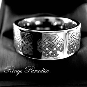 12mm Celtic Wedding Band | Love Knot Ring | Mens Women Scottish Ring | Authentic Tungsten Celtic Ring | Wide Wedding Band Set | Mens Ring
