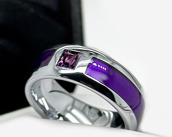 Wedding Bands, Mens Ring, Women Wedding Band, Purple Agate Stone Ring, Purple Stone Ring, Engagement Rings, His and Hers, Tungsten Carbide