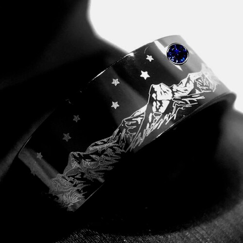 Blue Ocean Wave Ring Mens Wedding Bands Wave Ring Mens Blue Etsy