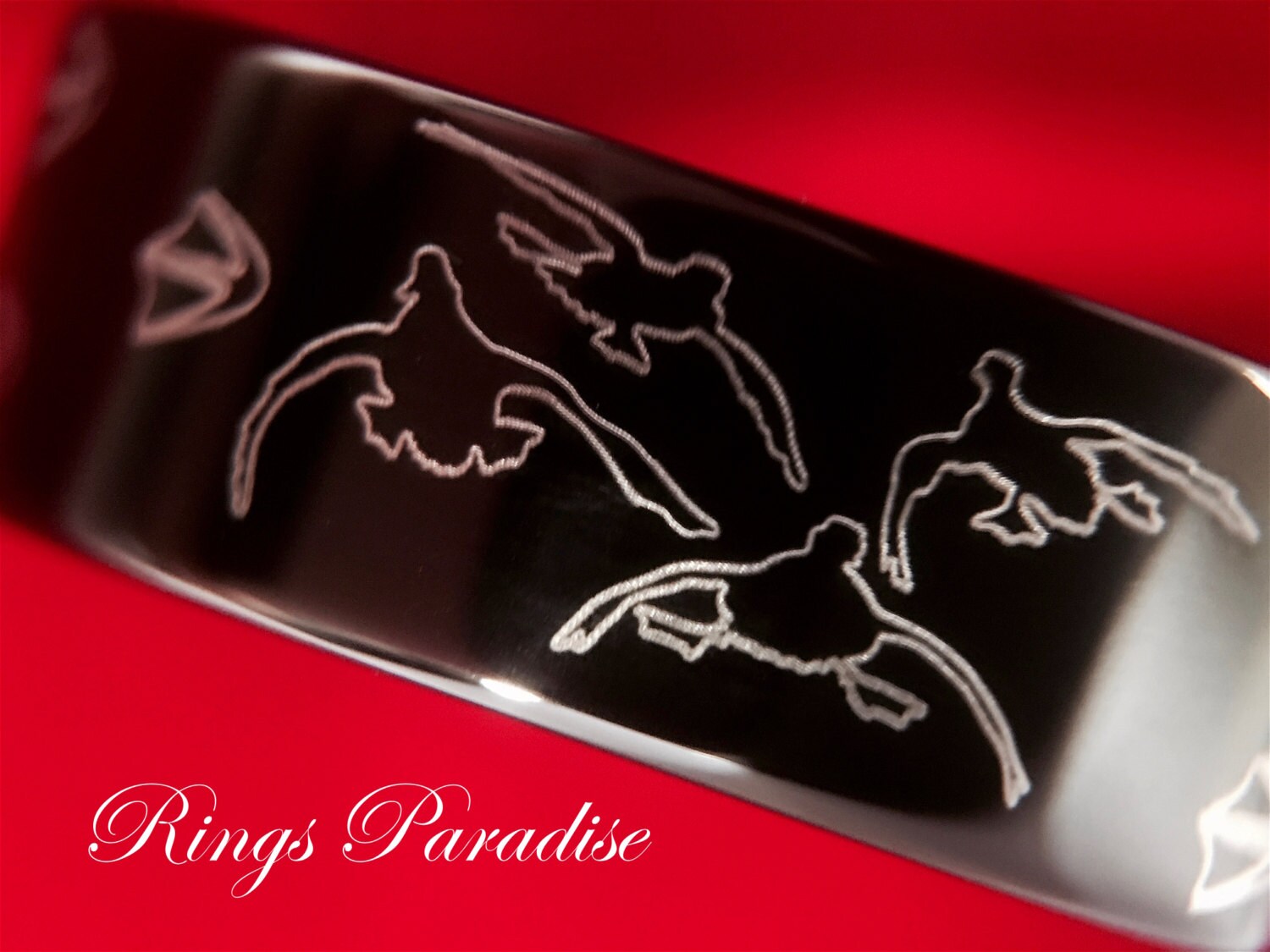 Black Duck Wedding Bands Duck Foot Print Ring Engraved Flat Etsy