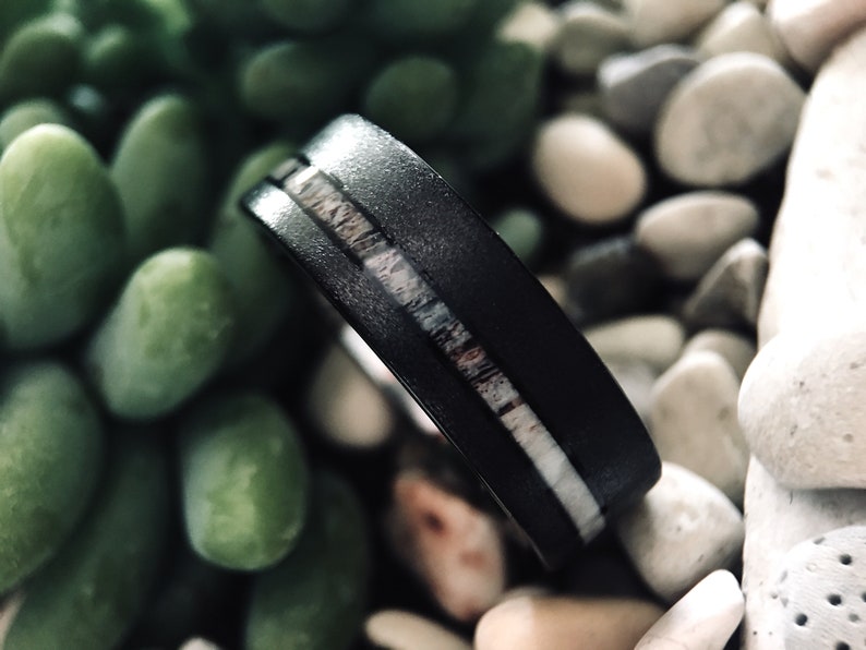 Sandblasted Black Mens Antler Ring Antler Wedding Band Mens Etsy