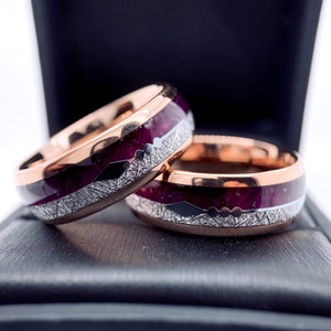 Matching Rings Set, Purple Agate and Meteorite Ring Mens Tungsten Ring, Arrows Ring, Rose Gold I Male Ring Ring for Women, Promise Rings image 10