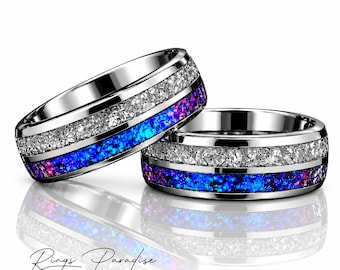 Nebula Stone Tungsten Ring: German Crystals, Comfort Fit, 7mm