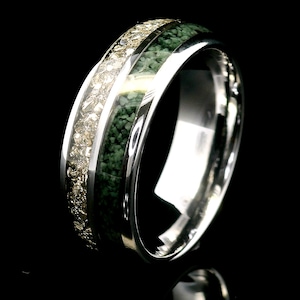 Green Agate Tungsten Wedding Bands: His and Hers Crystal Ring Set - 8mm