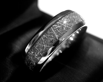 Meteorite Tungsten Wedding Band – Christmas Gift for Him, Space Engagement Ring – 4mm - 8mm