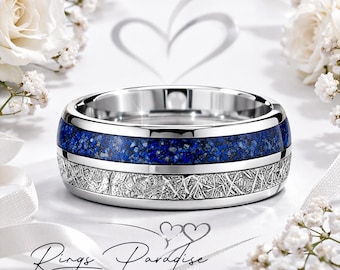 隕石ラピスラズリ結婚指輪セット、チタンバンド - Etsy 日本