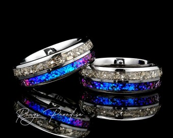Nebula Stone Tungsten Wedding Ring Set With German Crystals (7mm