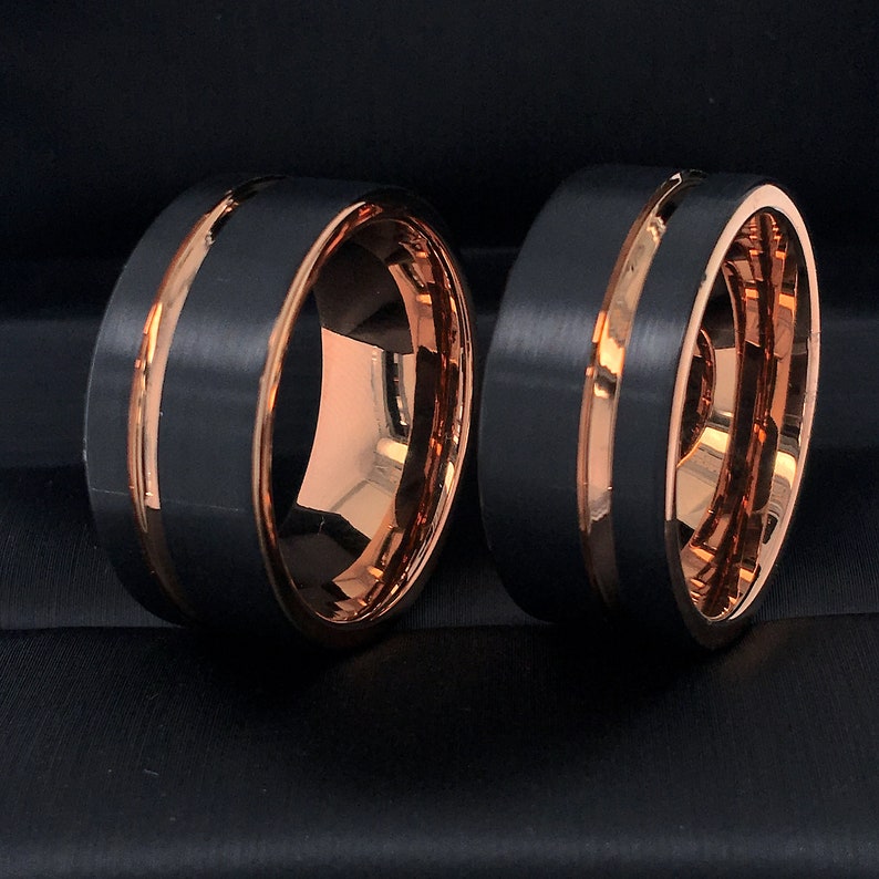 Men Wedding Bands His and Hers Promise Ring Black Rose Gold | Etsy