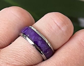 Purple Agate Ring, Mens Ring, Wedding Bands, His and Her Promise Rings, Engagement Rings, Rings for Women, Tungsten Ring, Anniversary  Gift