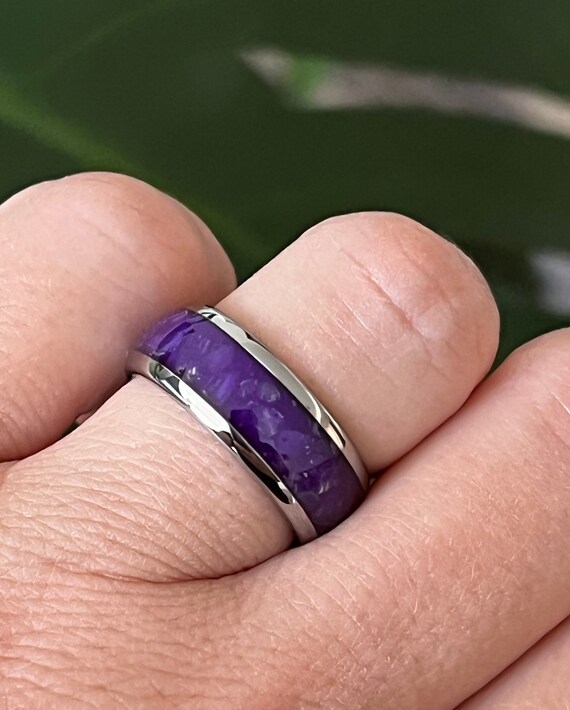 Purple Agate Ring Mens Ring Wedding Bands His and Her Promise