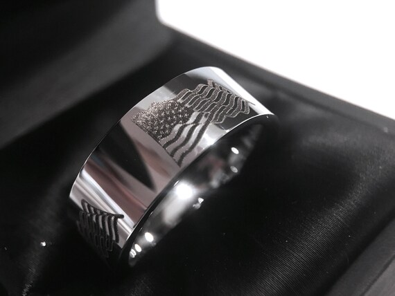 Mens Tungsten Ring American Flag Pattern Engraved Tungsten Etsy