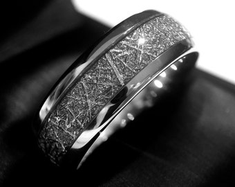 Meteorite Inlay Tungsten Ring | Galaxy Wedding Band for Men & Women | His and Hers Astronomy Ring | Comfort Fit | Hypoallergenic | 4mm–8mm