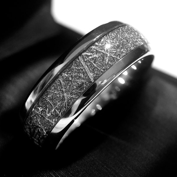 Tungsten Ring, Meteorite Ring, Men's Tungsten Ring, Women Tungsten Ring, Meteorite Inlay Ring, Wedding Bands, Tungsten Carbide Rings, Bands