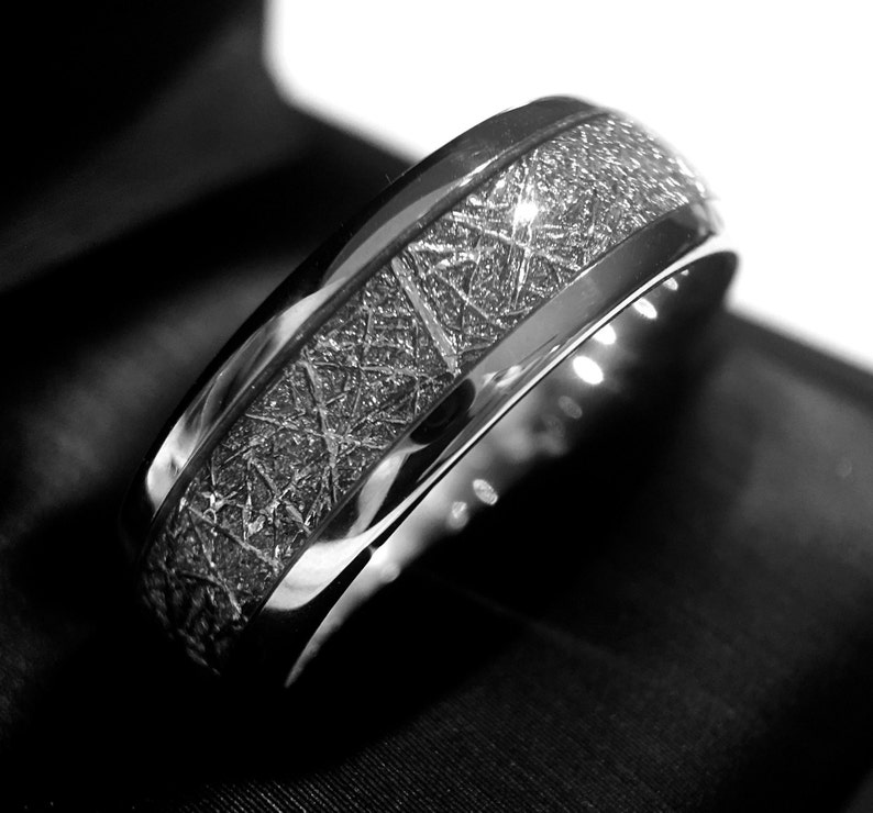 Tungsten Ring, Meteorite Ring, Men's Tungsten Ring, Women Tungsten Ring, Meteorite Inlay Ring, Wedding Bands, Tungsten Carbide Rings, Bands image 1