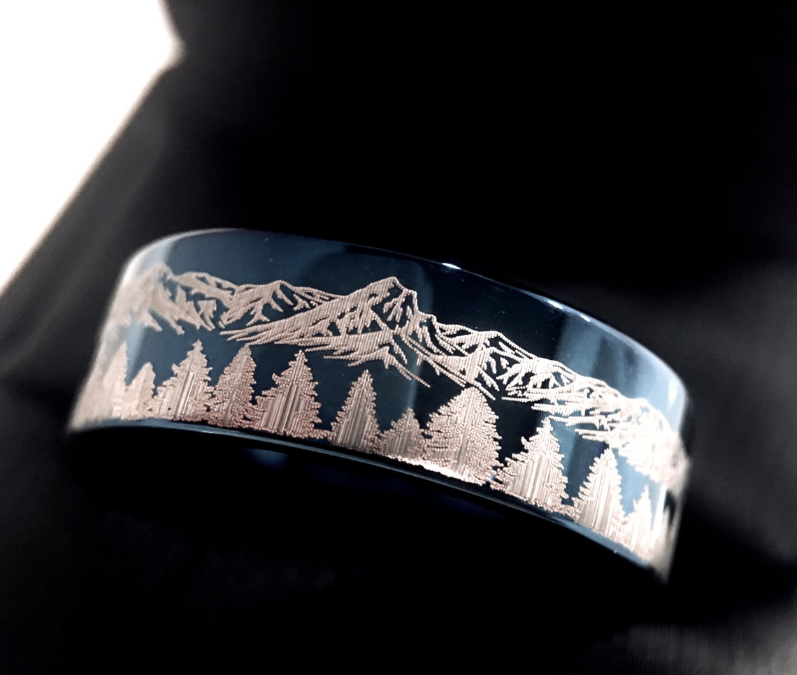 Wedding Bands Blue Tungsten Wedding Bands Fir Trees in image 2