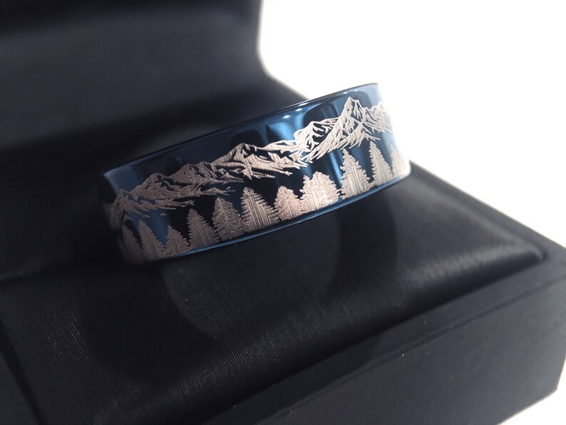Wedding Bands Blue Tungsten Wedding Bands Fir Trees in Etsy