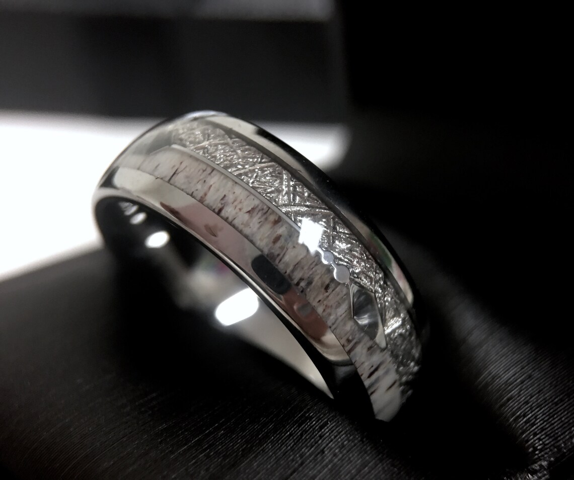 Arrow Ring Tungsten Ring Antler Ring Meteorite Ring Mens Etsy
