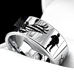 US Army Tungsten Ring: Engraved American Flag & Helicopter Band, Gift Idea for a US Veteran - 8mm, 10mm, 12mm