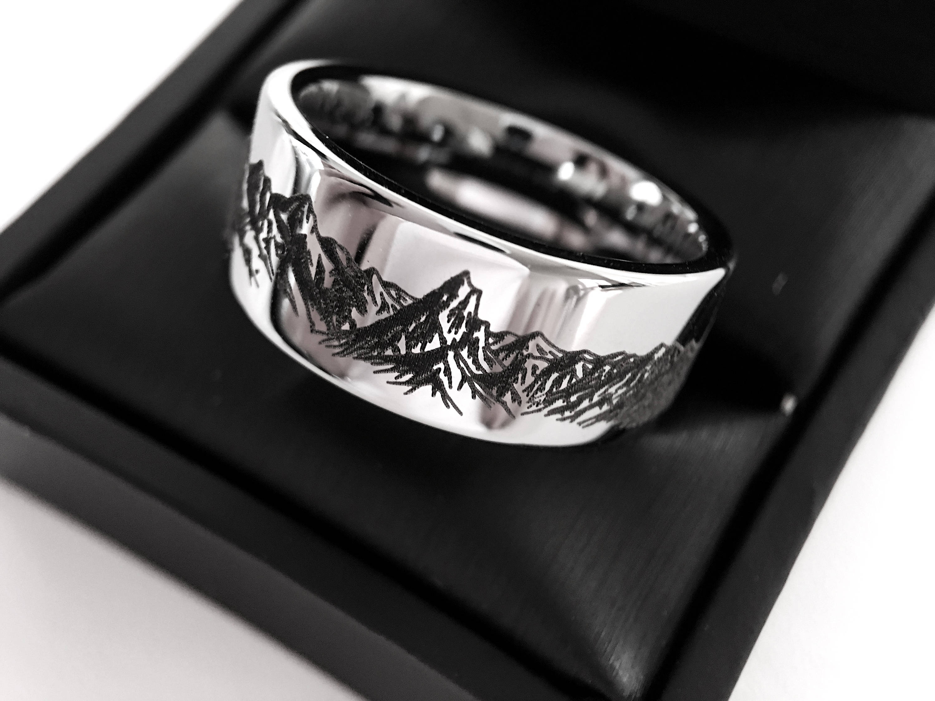 Alpine Rings Mens Tungsten Wedding Bands Mountains Ring Wedding Bands | Etsy