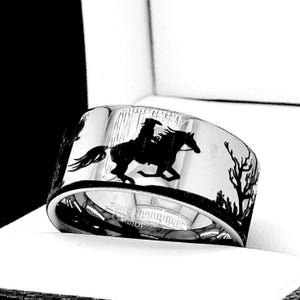 Cowboy Wolfram Herrenring: Western Motiv Rustikaler Ehering, Wunschgravur - 8 mm, 10 mm