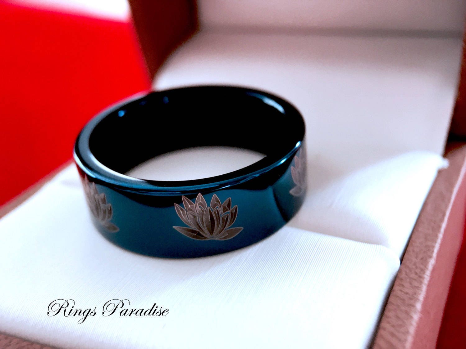 Blue Wedding Band Lotus Engagement Ring Lotus Ring Lotus Etsy